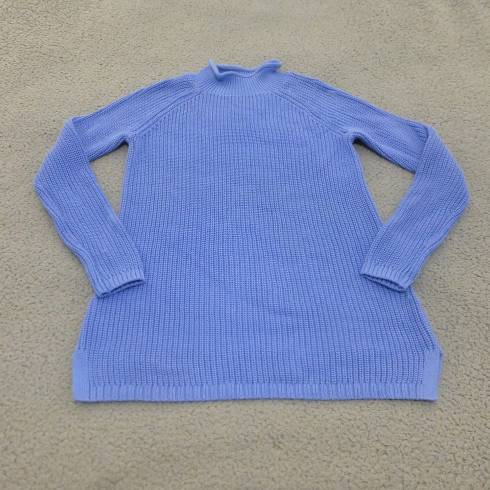 Talbots Sweater Womens XS Mock Roll Neck Tunic Cotton Blue Knit Pullover